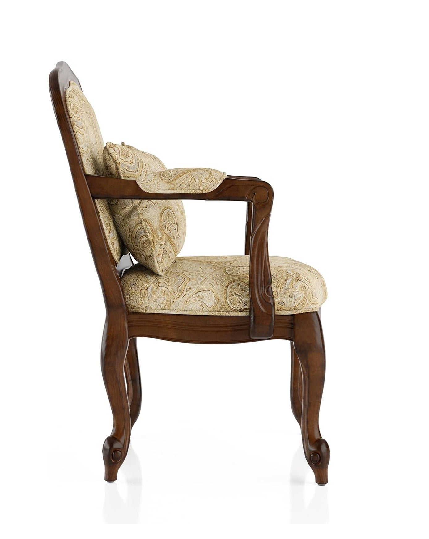 Queen Anne Style Legs Traditional Accent Chair W Pillow Beige Fabric Dark Cherry Solid Wood Padded Seat 1Pc Arm Chair Beige,Cherry Primary Living Space Antique,Contemporary,Traditional Fabric,Solid Wood