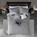 6 Piece Reversible Jacquard Quilt Set With Throw Pillows Navy King Cal King Navy Cotton