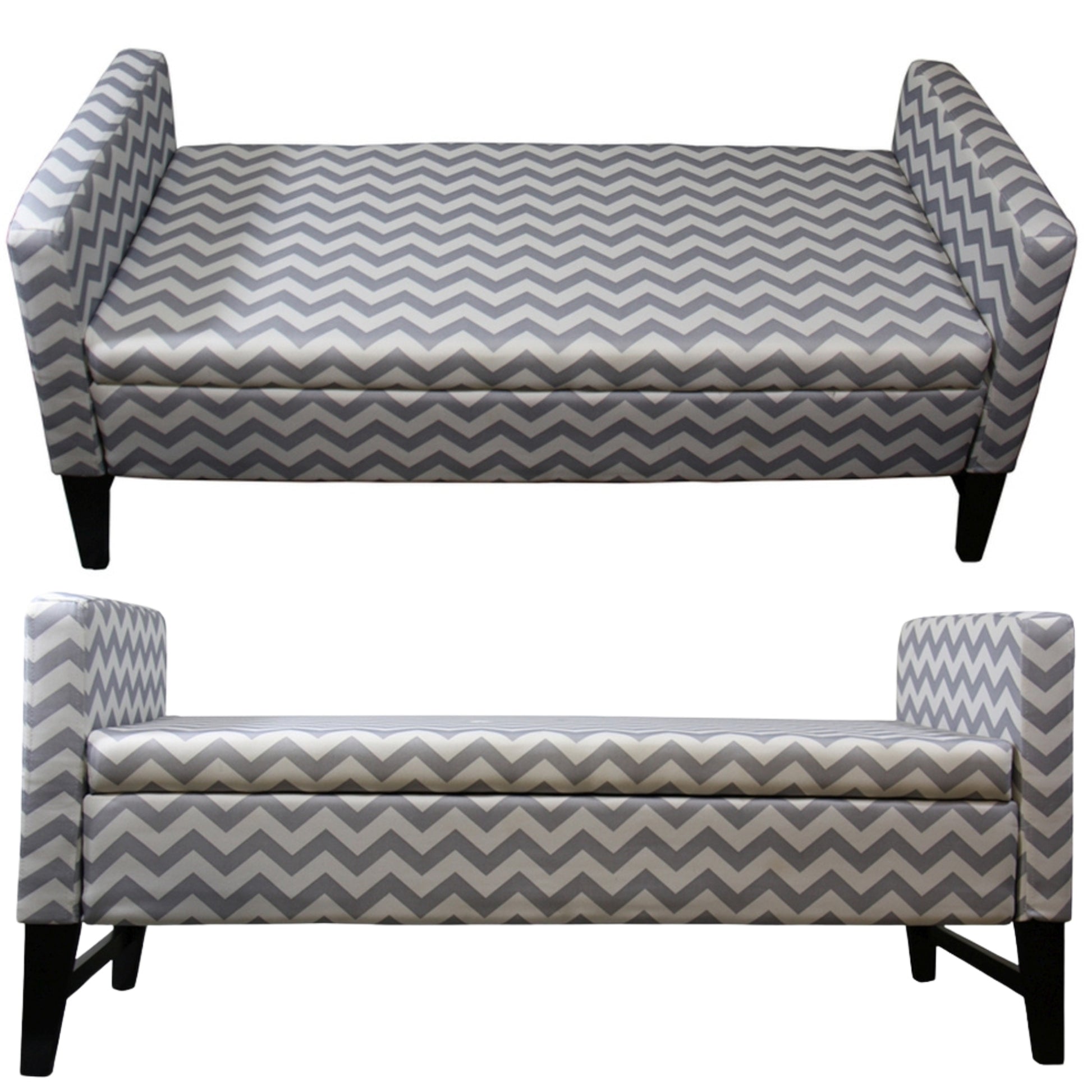 24" Tall Geometric Storage Bench, Neutral Grey Blue Grey Wood