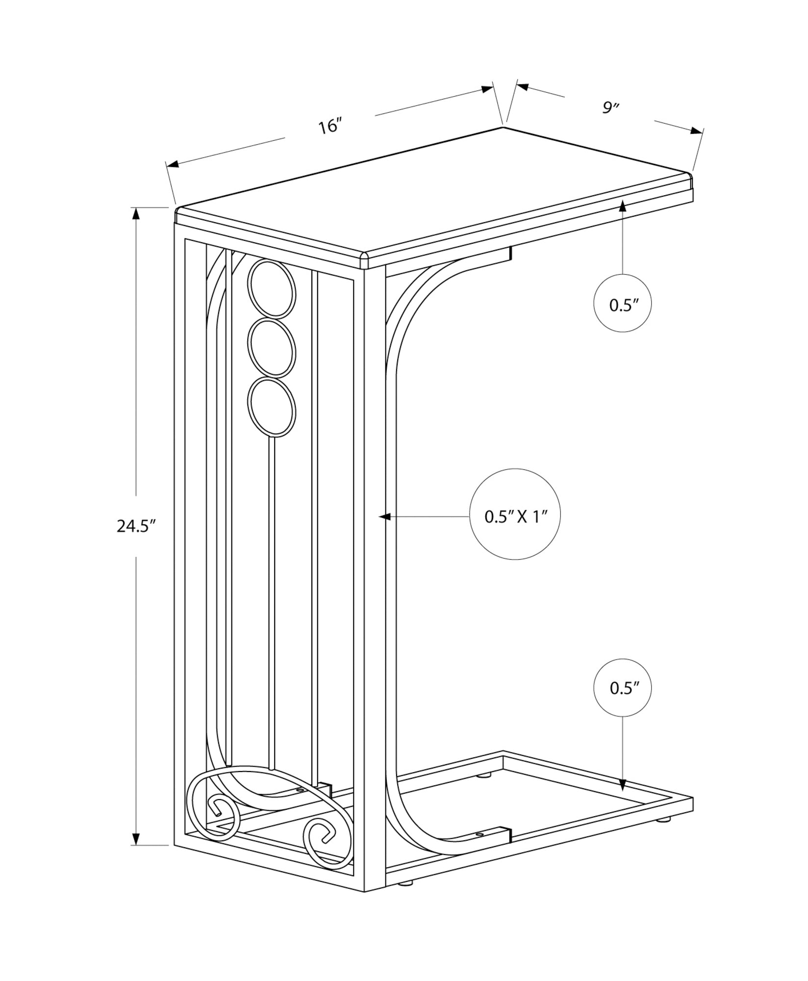 Accent Table, C Shaped, End, Side, Snack, Living Room, Bedroom, Black Laminate, Grey Metal, Transitional Black Mdf