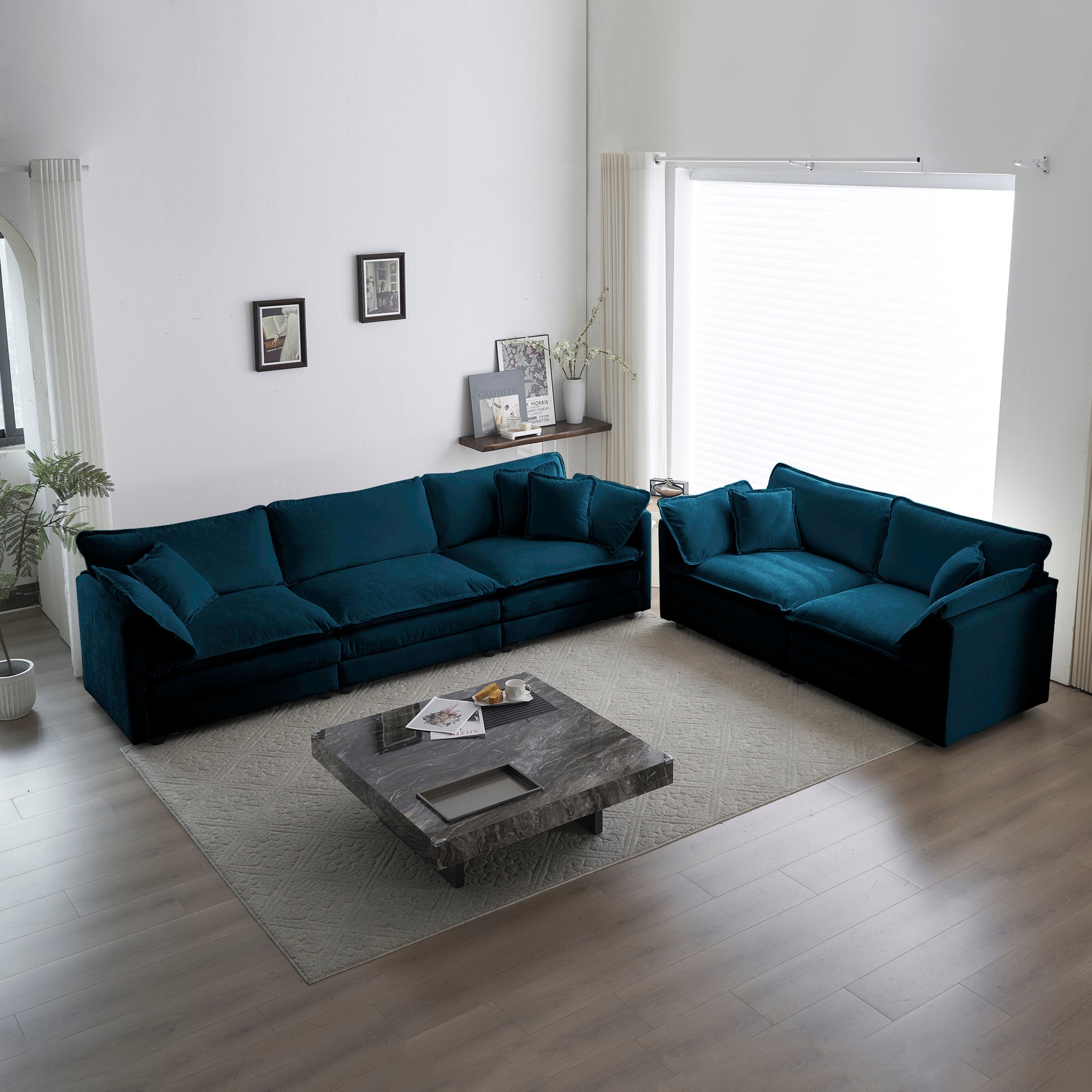 Sofa Set Of 2 Chenille Couch, 2 3 Seater Sofa Set Deep Seat Sofa, Modern Sofa Set For Living Room, Blue Chenille Blue Chenille 5 Seat