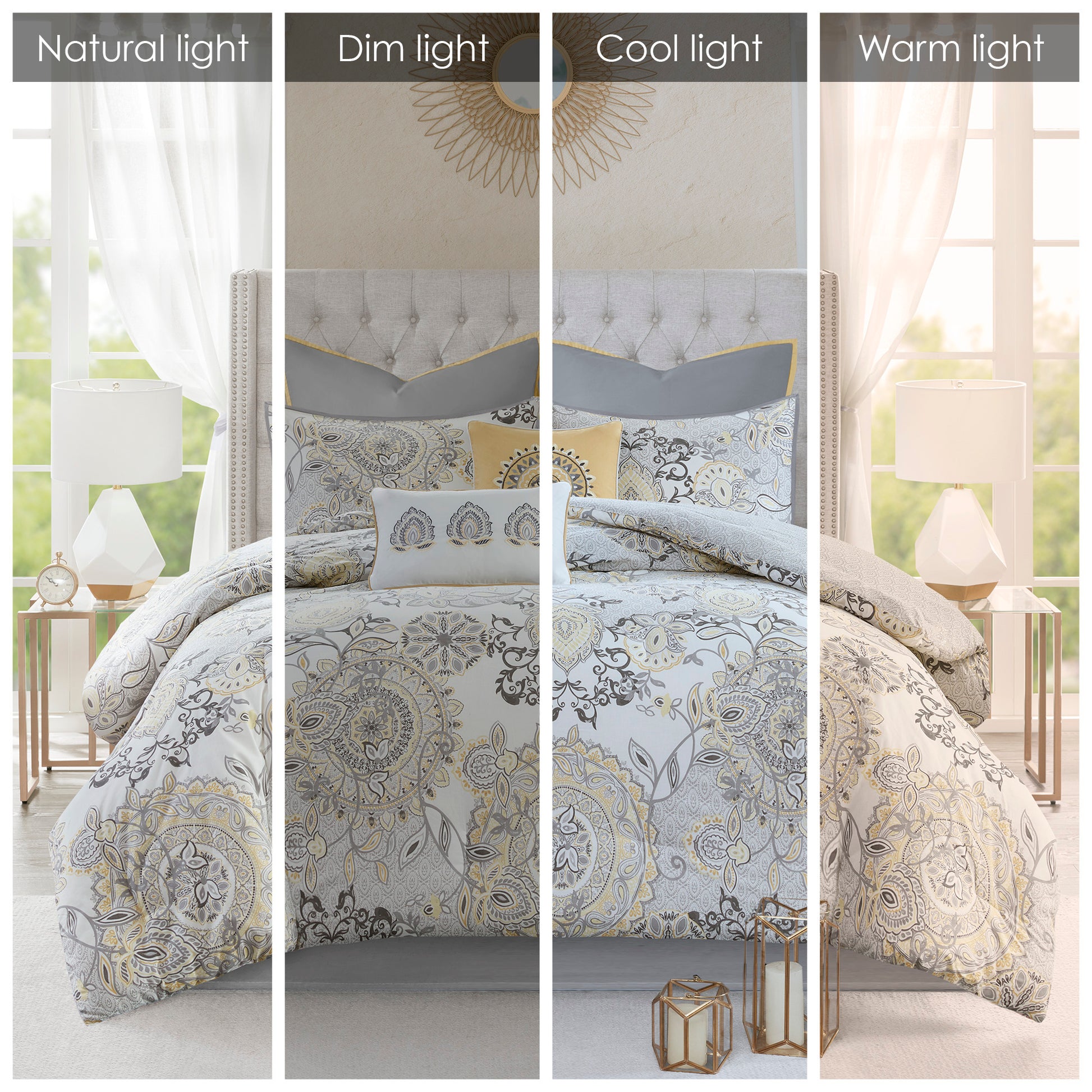 8 Piece Cotton Floral Printed Reversible Comforter Set Yellow King King Yellow Cotton