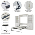 Queen Size Half Self Close And Open Murphy Bed With 2 Side Cabinet Storage Shelf, Cabinet Space Saving Bed Perfect For Guest Room, Bed Room, Guest Room, Home Office, Rustic White Box Spring Not Required Queen Rustic White Wood White Pine Murphy Solid