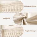 Lift Up Velvet Beige King Size Bed Box Spring Not Required King Beige Wood Light Brown Bedroom American Design Poplar Slat Beds Foam Velvet Upholstered