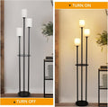 Floor Lamp With Shelves, Modern Floor Lamps For Living Room, 3 Lights Standing Lamp With Linen Shade And Foot Switch, Industrial Standing Lamps For Bedroom, Black Tall Table Lamp For Office Brown Black Rattan Metal