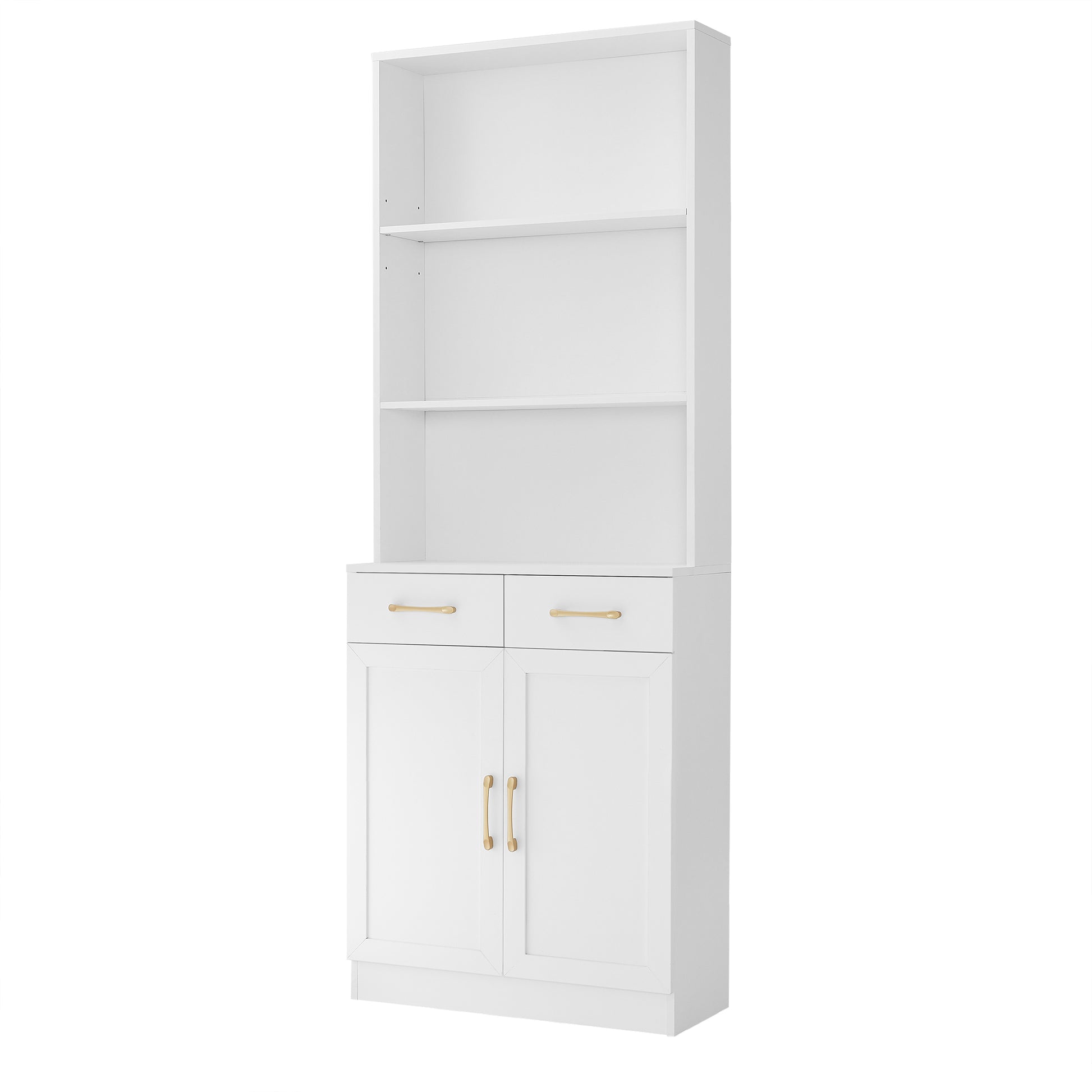 Bathroom Storage Cabinet, Cabinet With Two Doors And Drawers, Adjustable Shelf, Three Layer Open Shelf, Mdf Board, White White Mdf