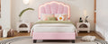 Twin Size Upholstered Flower Shape Bed, Elegant Flowers Headboard With Led Light Strip ,Sherpa Fabric Platform Bed With Wooden Slats Support, Pink Twin Pink Wood