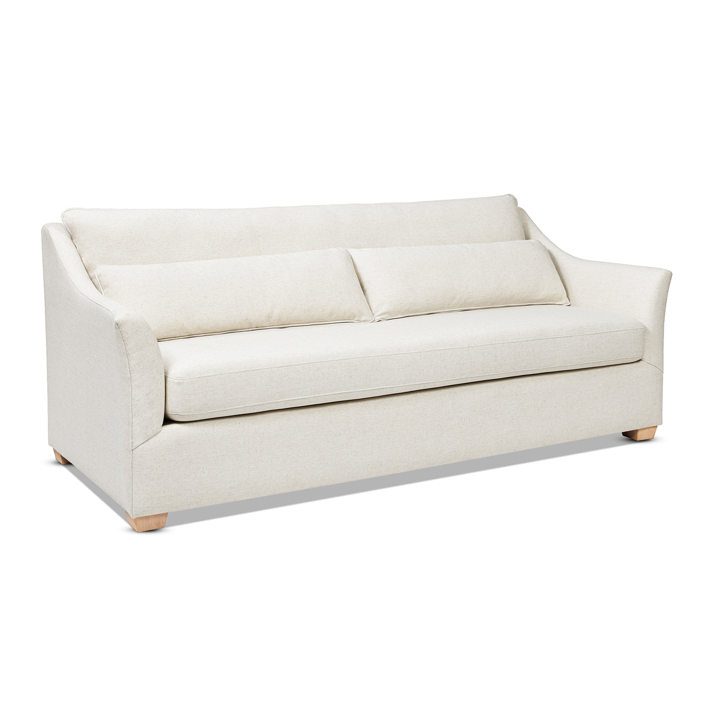 Ada 83" Flared Arm Contemporary Sofa With Lumbar Pillows, Flax White Linen White Foam Linen 3 Seat