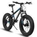 A20316 20 Inch Fat Tire Bike Adult Teen Full Shimano 7 Speed Mountain Bike, Dual Disc Brakes, High Carbon Steel Frame, Front Suspension, Mountain Dirt Bike, City Commuter City Bike, Fat Tire Bike Black Blue Without Durable Garden & Outdoor Iron