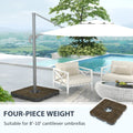 Outsunny 4 Piece Patio Cantilever Umbrella Base Weight Set, Fillable Outdoor Offset Umbrella Weights For Umbrella Stand, 175 Lbs. Capacity Water Or 230 Lbs. Capacity Sand, Brown Brown Hdpe