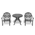 Cushions In Random Colors 3 Piece Set Of Cast Aluminum Patio Furniture With Cushions Yes Dining Set Black Seats 2 Rust Resistant Frame Water Resistant Cushion Garden & Outdoor Complete Patio Sets