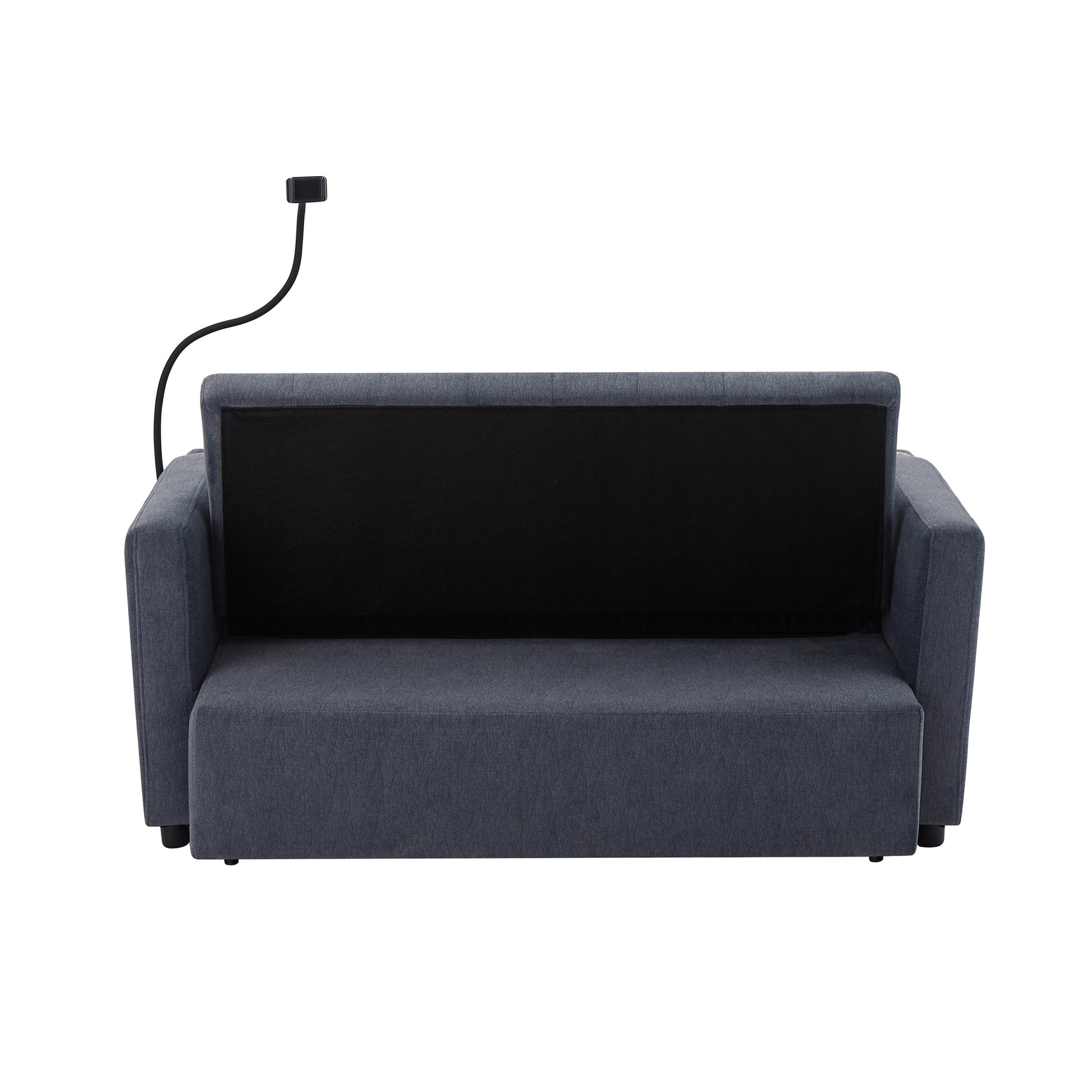 55.9" Convertible Sofa Bed Loveseat Sofa With Three Usb Ports, Two Side Pockets, Two Cup Holders And 360 Swivel Phone Holder For Living Room, Blue Grey Blue Gray Foam Polyester