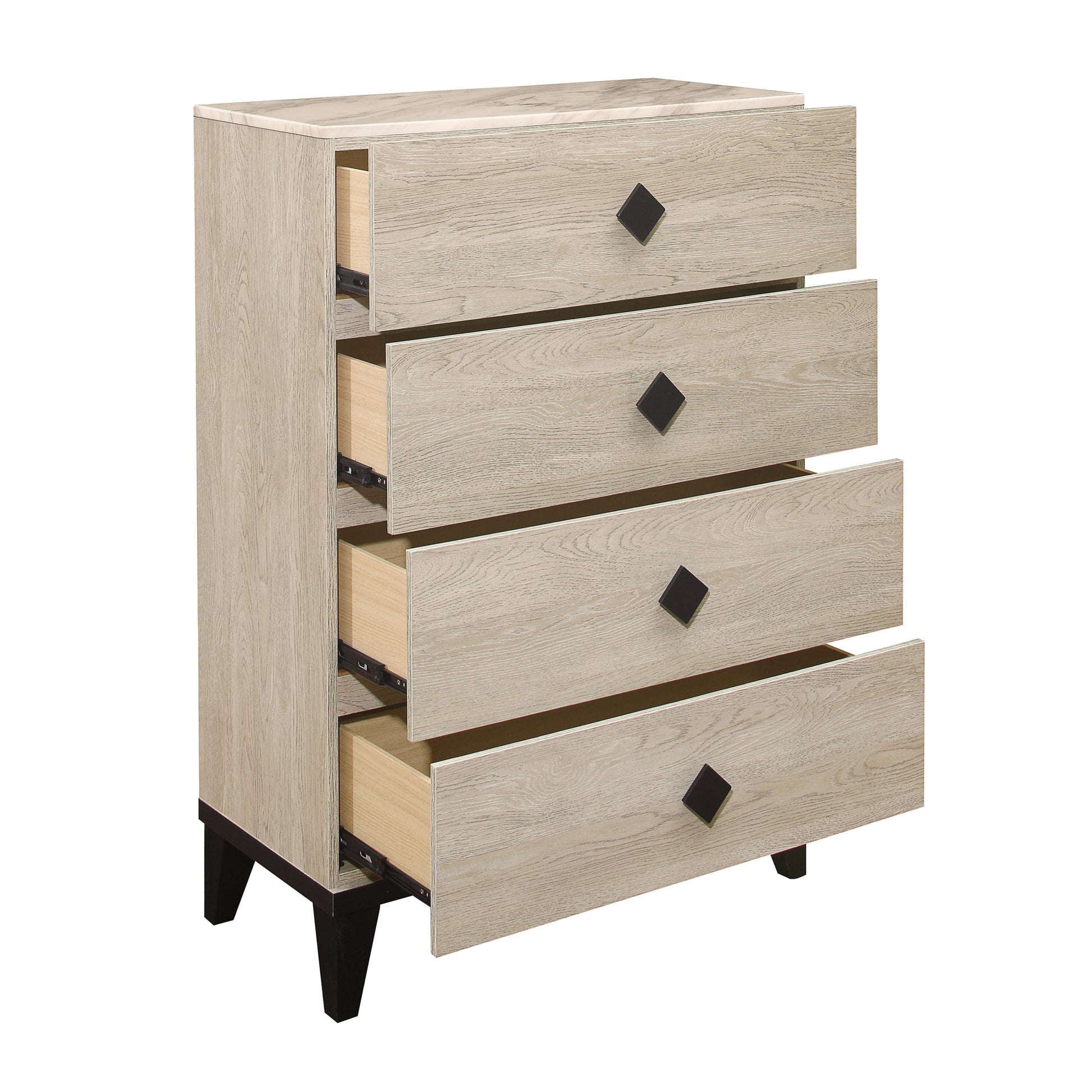 Modern Design Bedroom Furniture 1Pc Cream Finish And Black 4 Drawers Beautiful Chest With Faux Marble Top Black,Cream Modern Wood