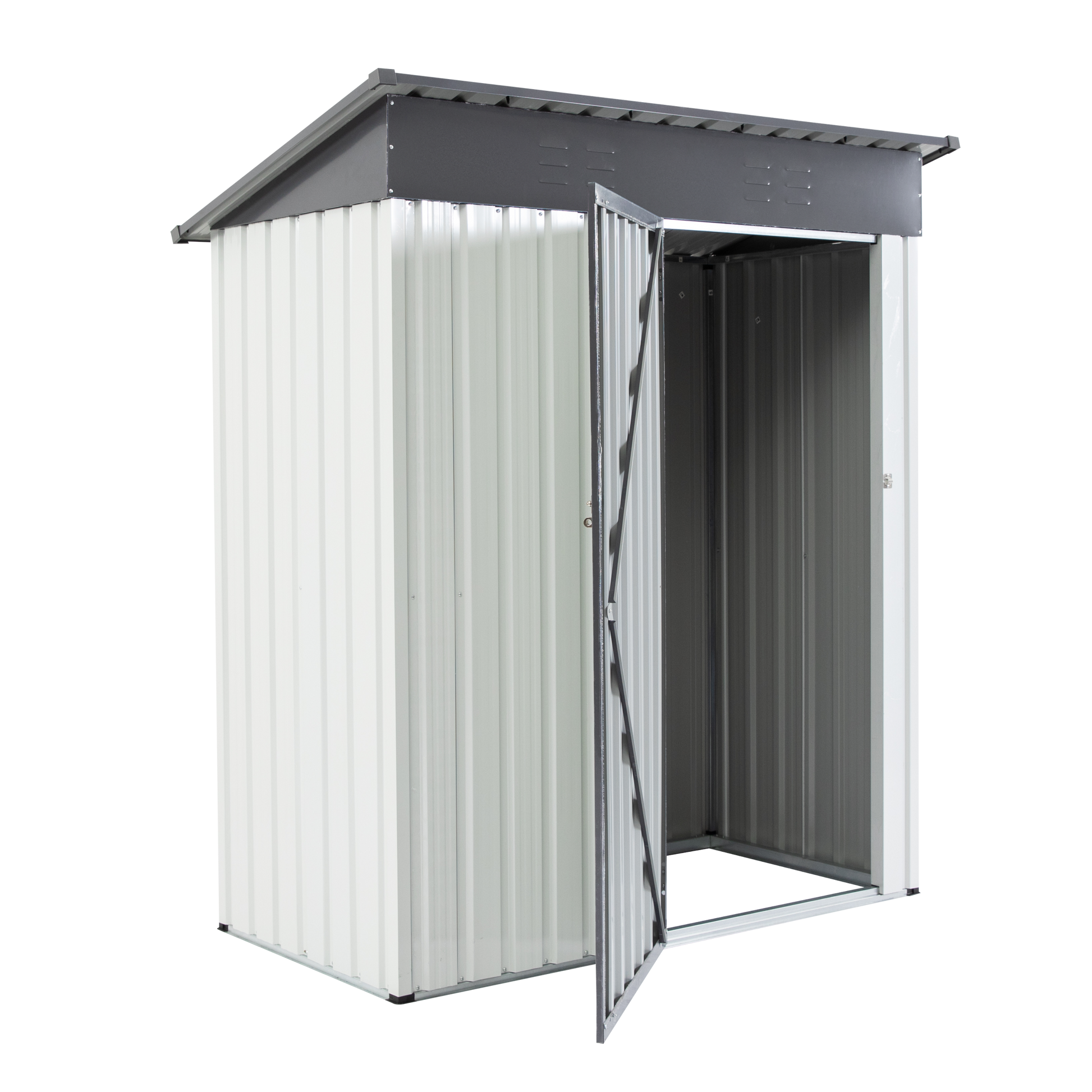 Xwt016 Garden Metal Storage Lifter Shed Gray White 5X3X6Ft Outdoor Storing Tools Rainproof Hinge Door Version Grey Metal