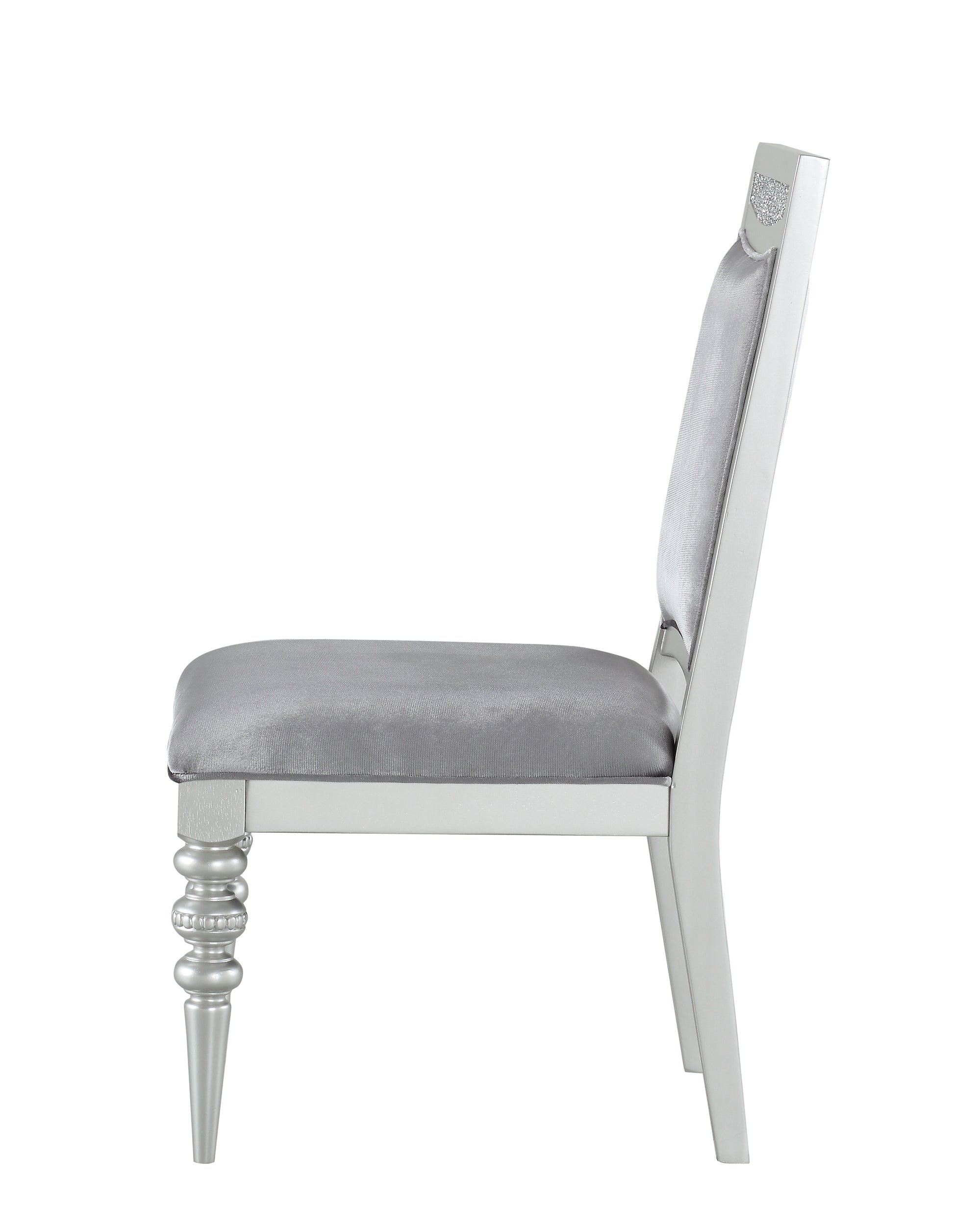 Maverick Fabric & Platinum Finish Side Chair Set Of 2 Silver Fabric,Synthetic Wood