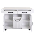 K&K Kitchen Island With Trash Can Storage Cabinet, Kitchen Cart With Drop Leaf, Spice Rack, Towel Rack And Drawer, Rolling Kitchen Island On Wheels With Adjustable Shelf, White Ameican White Oak