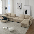 Modular Sectional Sofa U Shaped Sectional Couch With Ottoman, 7 Seat Modular Sofa With Chaise For Living Room, Adjustable Arms And Backs Beige Beige Polyester 4 Seat