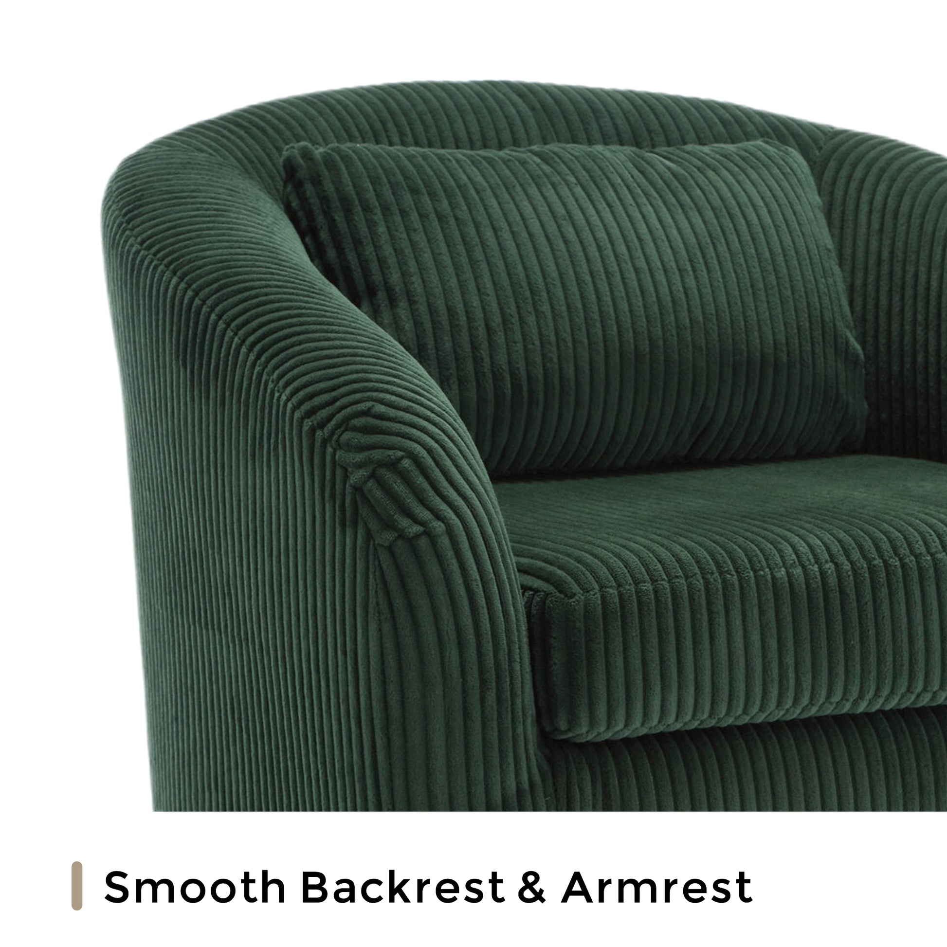 Coolmore Living Room Accent Barrel Chair, Century Modern Style Decorative Chair, Armchair For Living Room With Thick Cushions And Pillows, Comfy Single Sofa Chair, Chair With Wooden Legs Emerald Corduroy