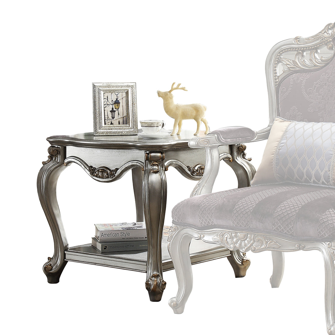 Antique Platinum 1 Shelf End Table Silver Primary Living Space Traditional Shelves Square Wood