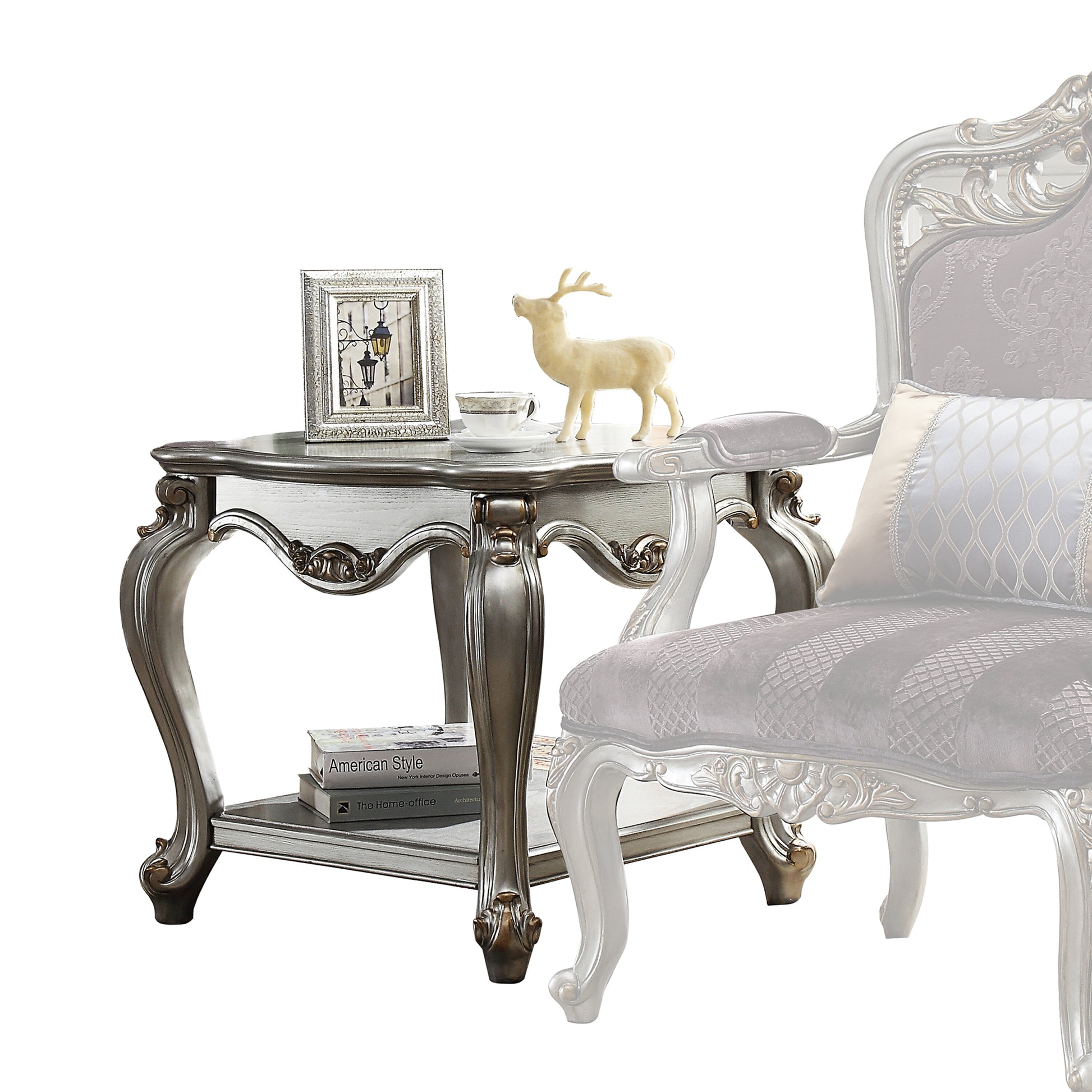 Antique Platinum 1 Shelf End Table Silver Primary Living Space Traditional Shelves Square Wood