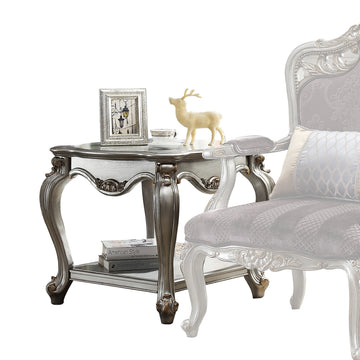 Antique Platinum 1 Shelf End Table Silver Primary Living Space Traditional Shelves Square Wood