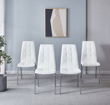 Modern Lattice Designdining Chair With Silver Metal Legs Set Of 4 Silver White Metal