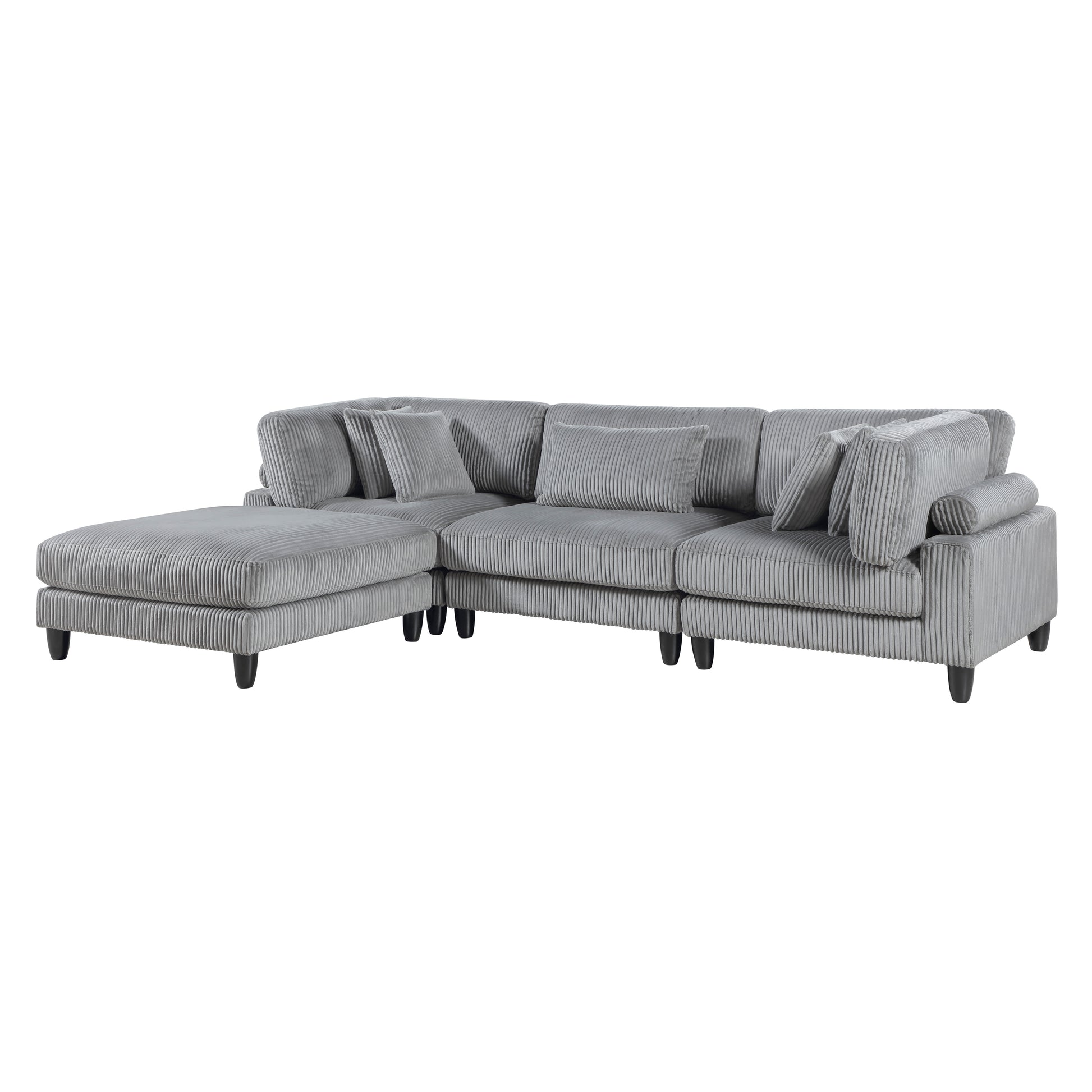 Living Room Furniture 4 Piece Modular Sectional Sofa Set Gray Corduroy Soft Cushion Pillows Solid Wood Legs Gray Corduroy Wood Primary Living Space Contemporary,Modern Modular Plywood,Solid Wood 4