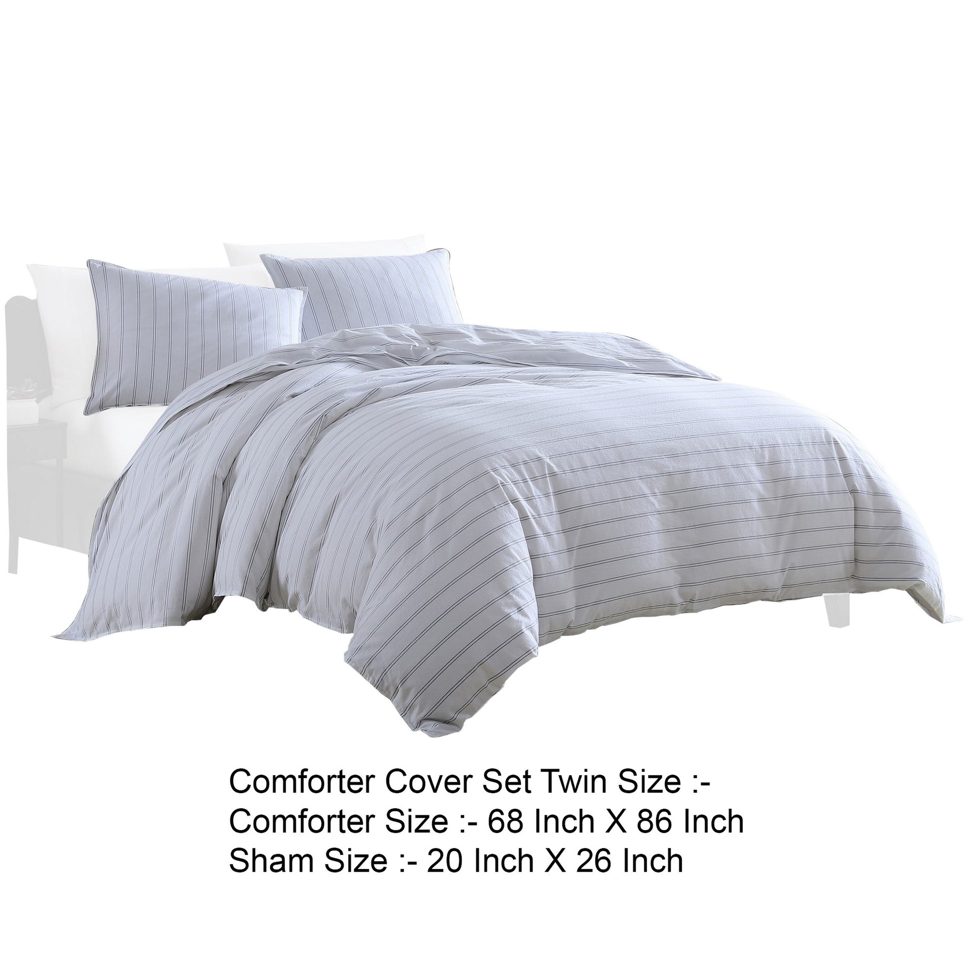 2 Piece Twin Size Comforter And Sham Set, Black Pinstripe Pattern, White White Polyester Blend