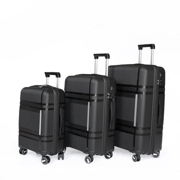 3 Piece Luggage Sets Pp Lightweight Suitcase With Two Hooks, Spinner Wheels, 20 24 28 Black Black Abs