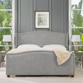 Carmen King Upholstered Wingback Panel Bed Frame, Silver Grey Polyester Box Spring Required King Silver Grey Wood Foam Polyester Polyester