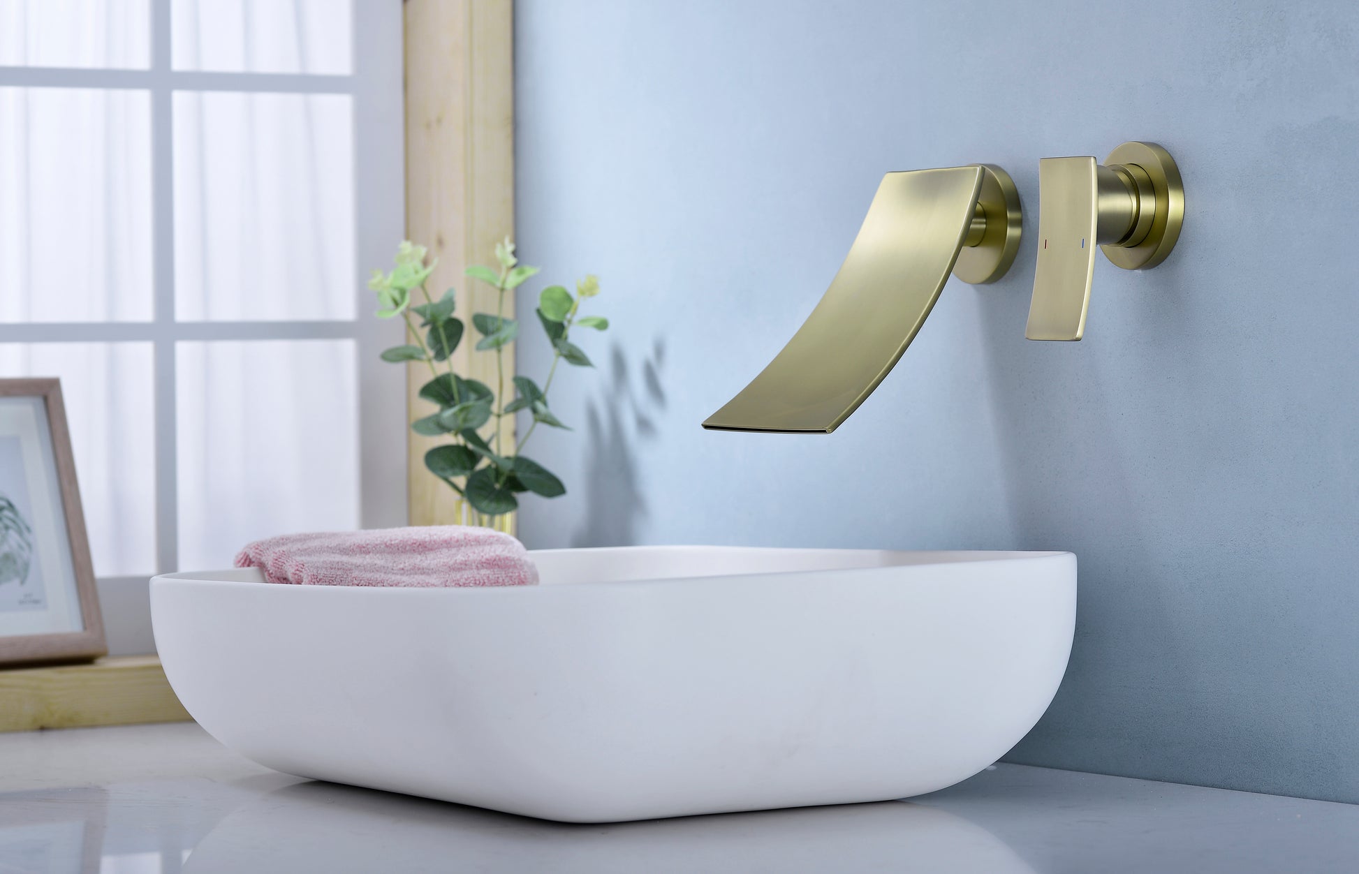 Wall Mount Widespread Bathroom Faucet Gold Bathroom Brass