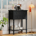 Narrow Console Table, Slim Sofa Table With Three Storage Drawers And Bottom Shelf Black Black Solid Wood Mdf