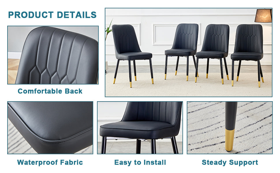 Table And Chair Set.This Modern Dining Table With Mdf Marbled Design Gives You A Luxurious And Elegant Feel.Paired With Multiple Chairs With Pu Artificial Leather Backrest Cushions And Black Legs. Black Seats 4 Mdf