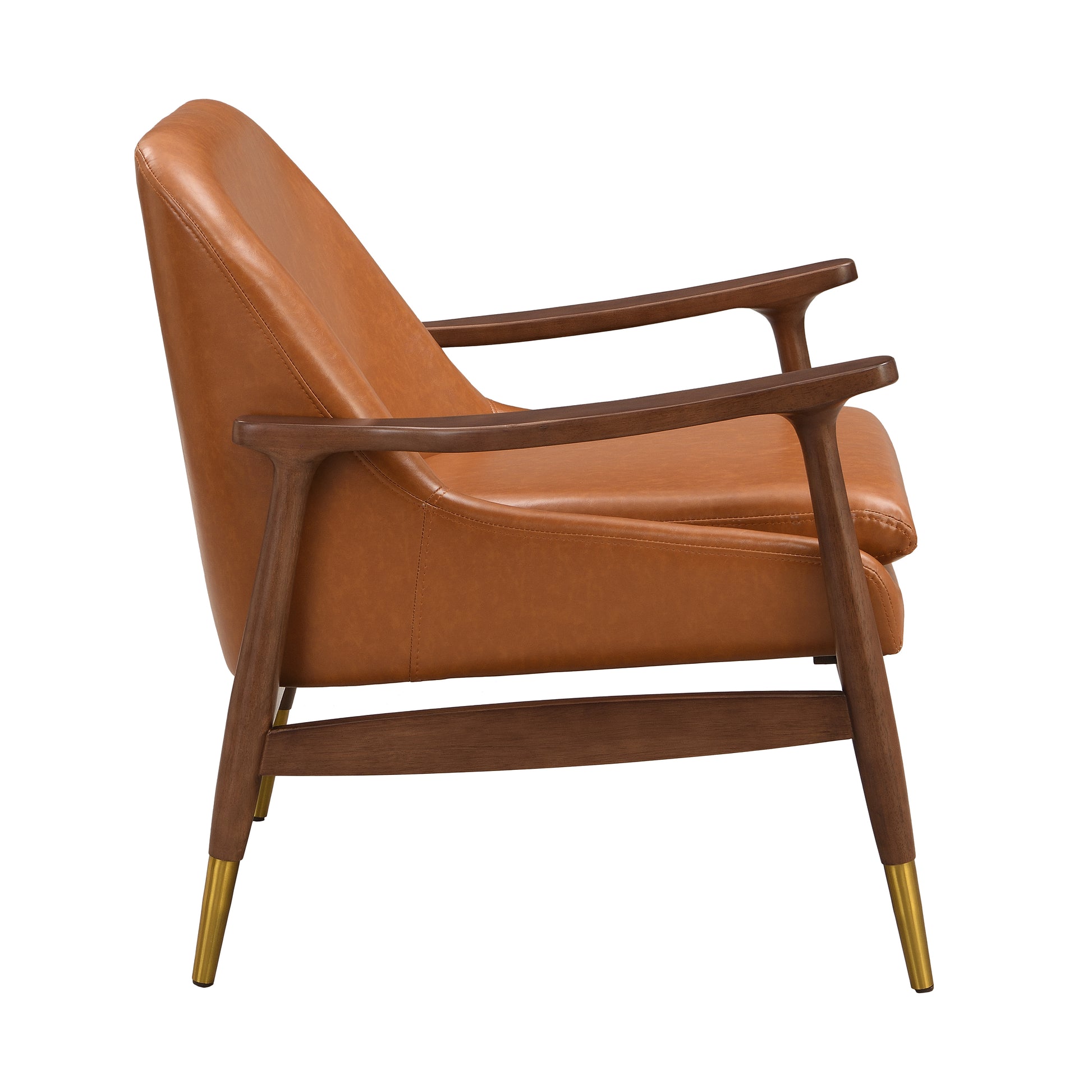 Amber Faux Leather Modern Lounge Chair Brown Pu Leather,Solid Wood