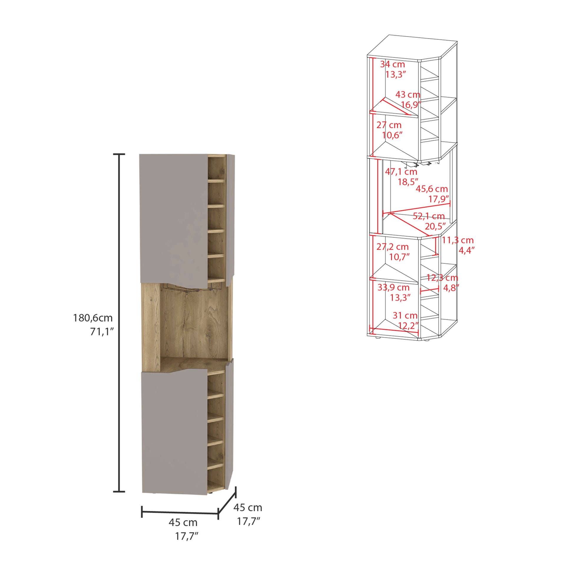 Obregon Corner Bar Cabinet, Ten Built In Wine Rack, Single Door Multi Primary Living Space Modern Shelves Included Particle Board