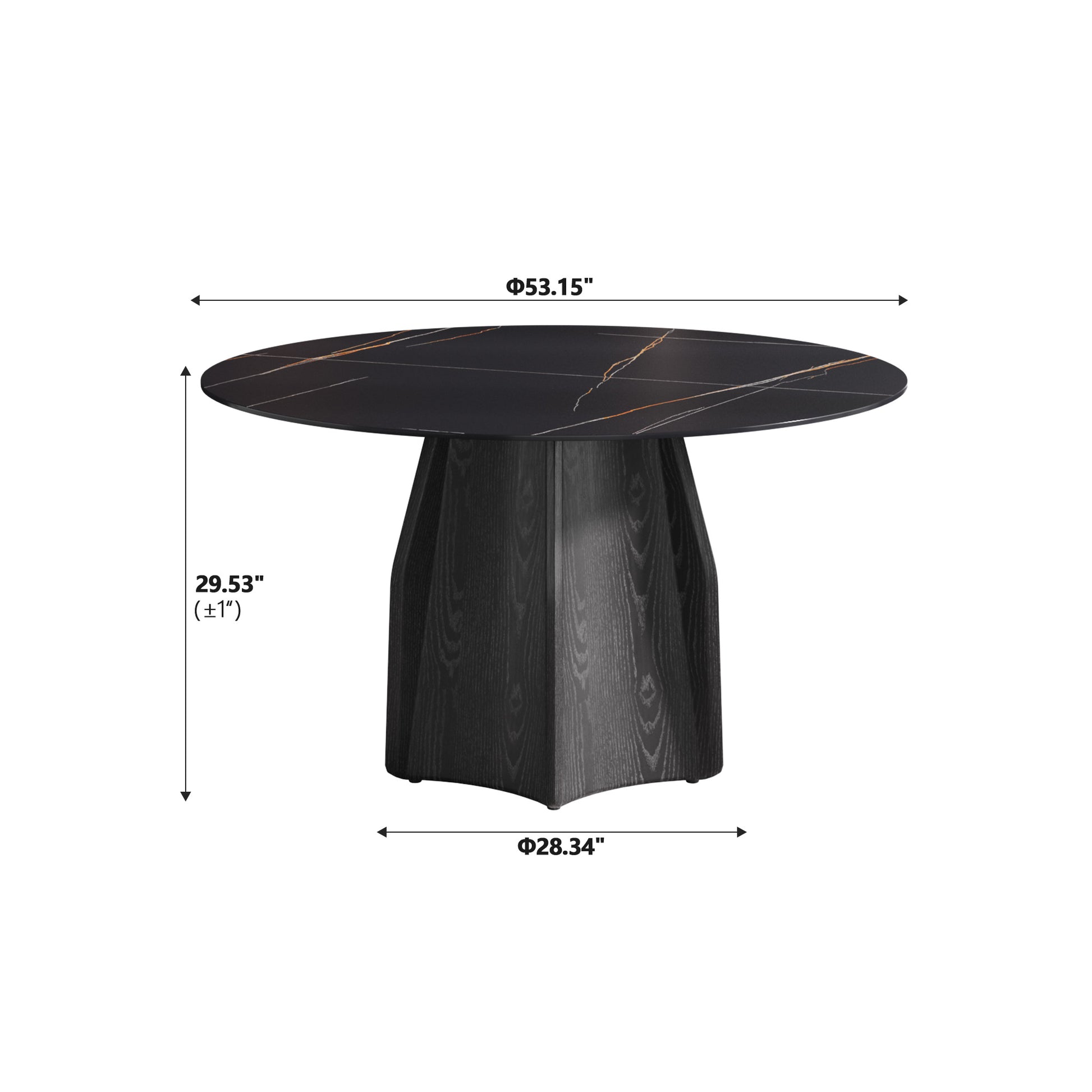 53" Round Marble Dining Table With Black Textured Solid Wood Base, Artificial Marble For 6 People, Dining Room Living Room Kitchen Dining Table,Black Dining Table Only Black Dining Room Modern Round