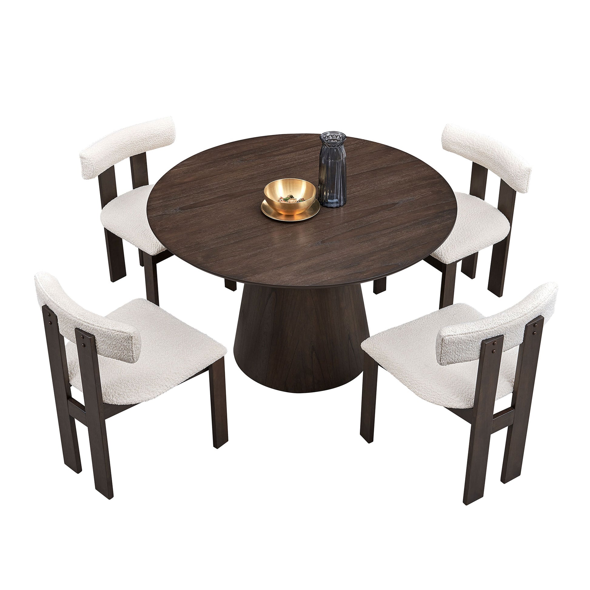 47.24'' Round Modern Style Mdf Wood Dining Table For Kitchen, Living Room, Cafe, Stylish Leisure Desk With Sturdy Cylindrical Base, For Small Spaces, Apartment,Dark Brown Dark Brown Mdf