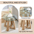 Modern And Practical Round Table. Made Of Clear Tempered Glass Top And Wood Coloured Mdf Material. Suitable For Living Rooms And Bedrooms. Wood Mdf Glass