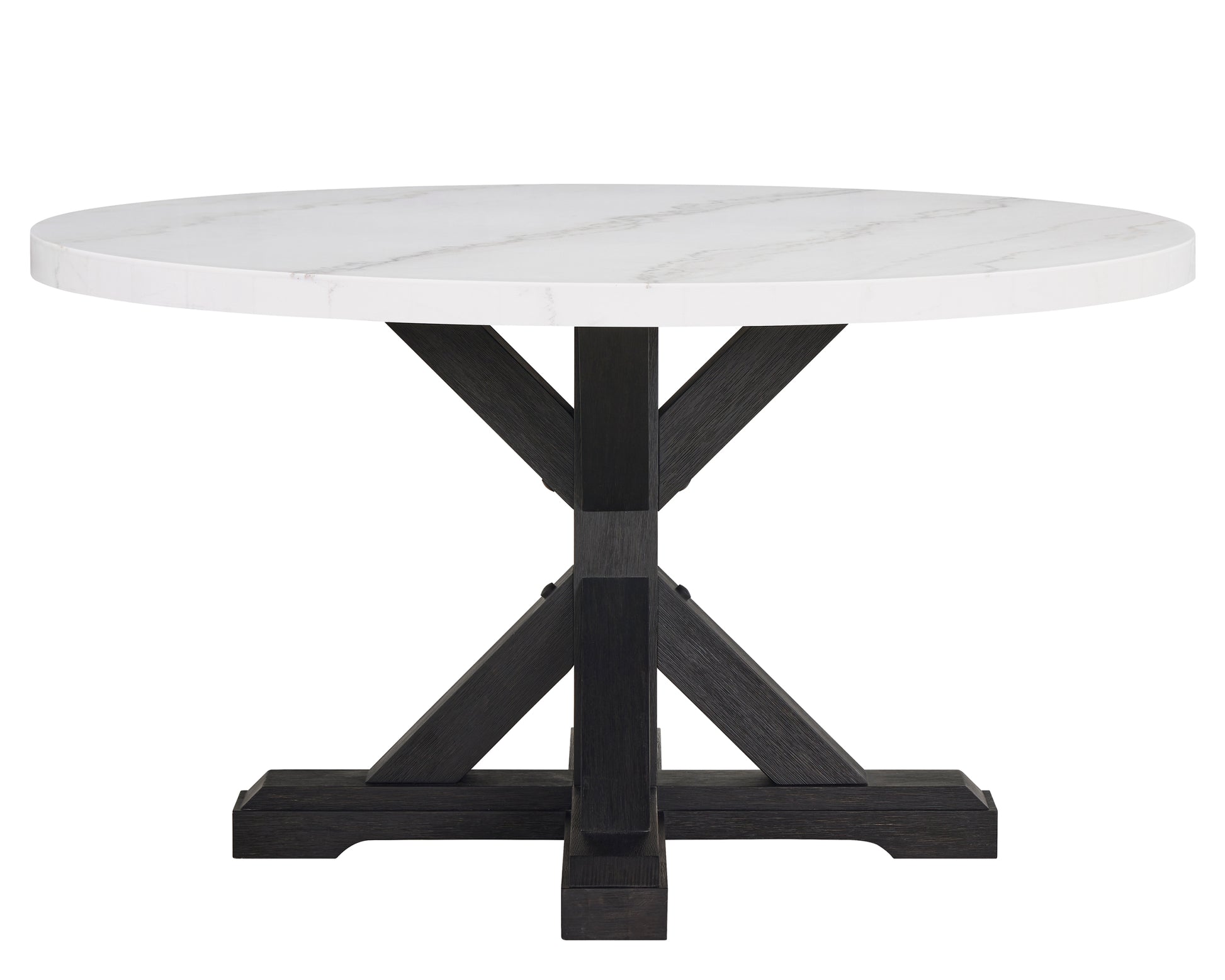 1Pc Transitional Modern Formal Dining Table White Round Genuine Marble Table Top Black Finish Legs Wooden Dining Room Furniture White Seats 4 Dining Room Contemporary,Farmhouse,Transitional Round Marble