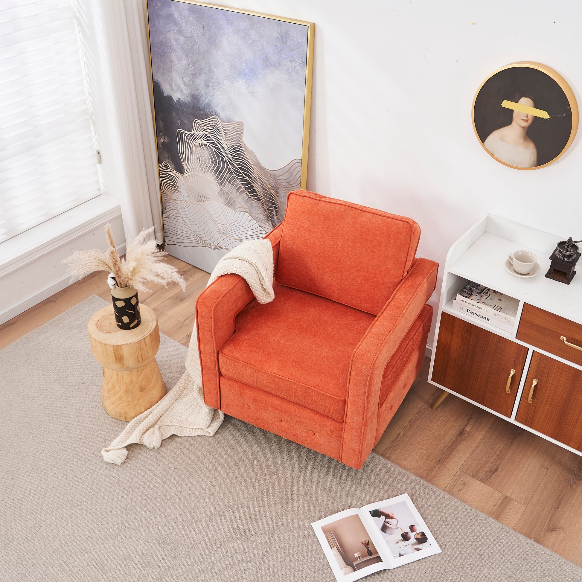 Swivel Barrel Chair For Living Room,360 Degree Swivel Club Modern Accent Single Sofa Chair, Small Leisure Arm Chair For Nursery, Hotel, Bedroom, Office Orange Primary Living Space Modern Linen