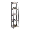 Natural And Black 5 Tier Ladder Bookshelf 5 Natural Black Horizontal Primary Living Space Open Back Industrial Adjustable Shelves Wood Metal