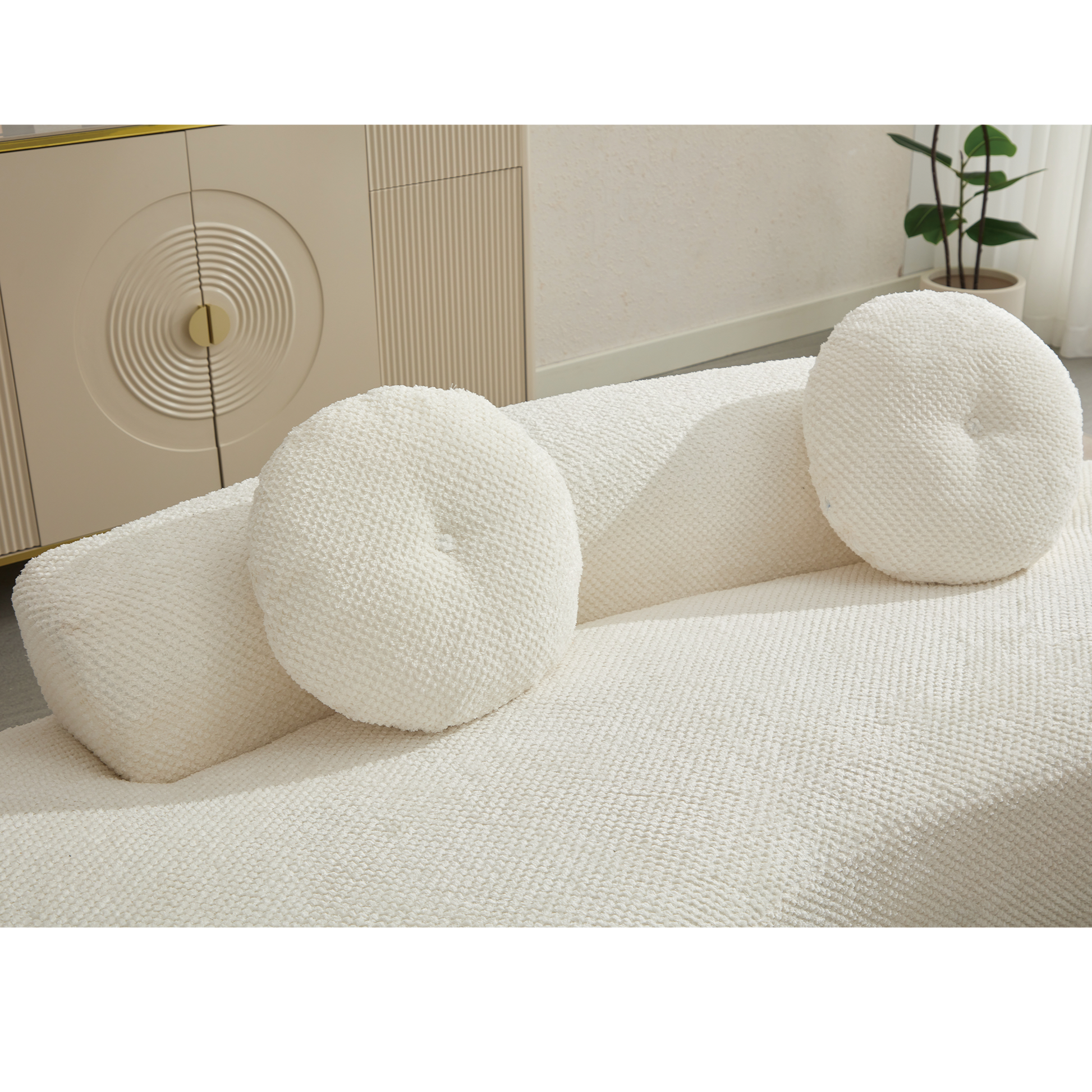 Arrived 105.5''Curved Sofa, Modern Minimalist Sofa, Cloud Couch Sofa 3 4 Seater Couch With 2 Pillows,Bedroom, No Assembly Required, Point Shaped Corduroy, Anti Wrinkle Beige Beige Polyester Primary Living Space Tight Back Soft Modern Foam Upholstered 3
