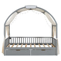 Twin Size Bed With Arched Roof And 2 Drawers, Gray Twin Gray Plywood