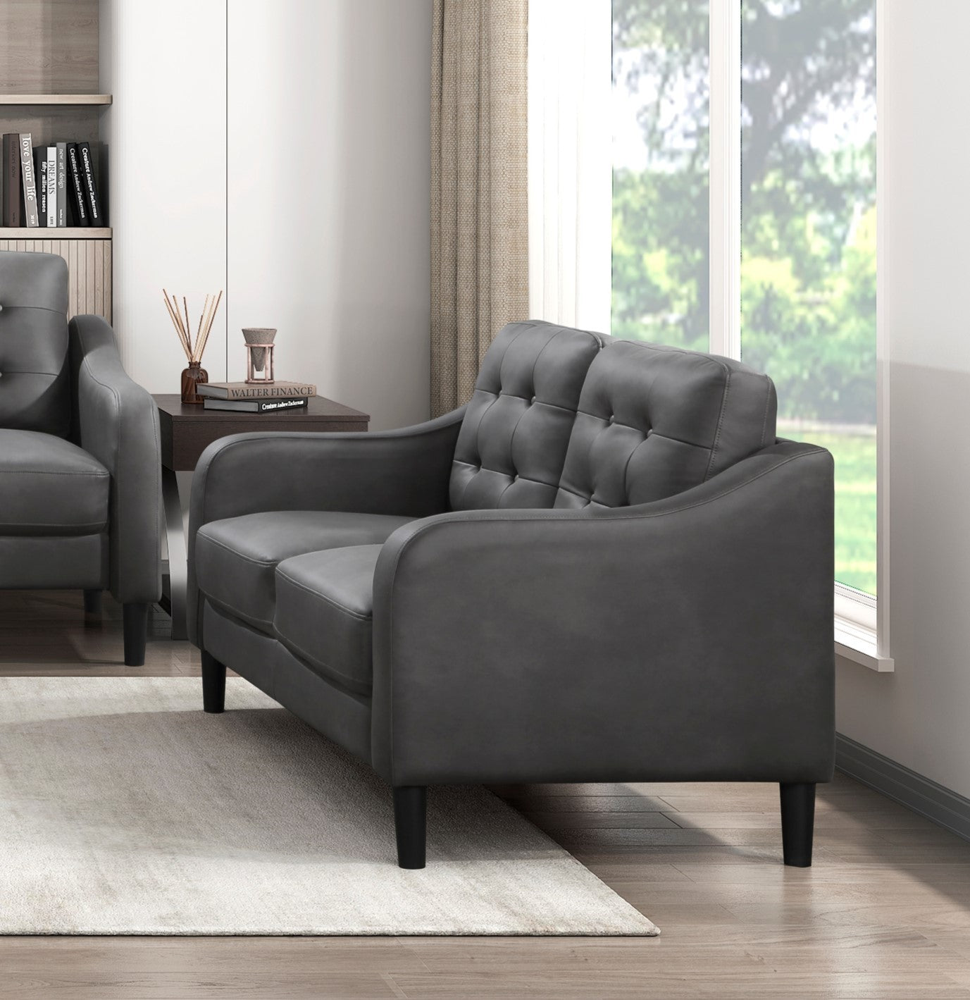 Gray 3Pc Sofa Set Microfiber Upholstered Sofa Loveseat Chair Button Tufted Contoured Arms Solid Wood Frame Casual Living Room Furniture Gray Microfiber Wood Primary Living Space Traditional,Transitional Solid Wood 6 Seat