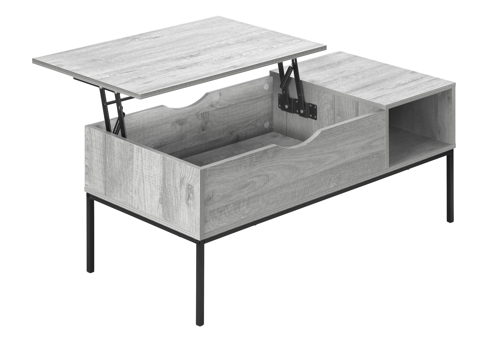 Coffee Table, 42" L, Rectangular, Cocktail, Lift Top, Grey, Black Metal, Contemporary, Modern Grey Particle Board