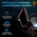 Aosom Lamborghini Veneno Licensed Kids Electric Car With Bluetooth, 12V Ride On Car With Butterfly Doors, Remote Control, Portable Battery, Suspension System, Horn, Songs, Lights, Black Black Plastic