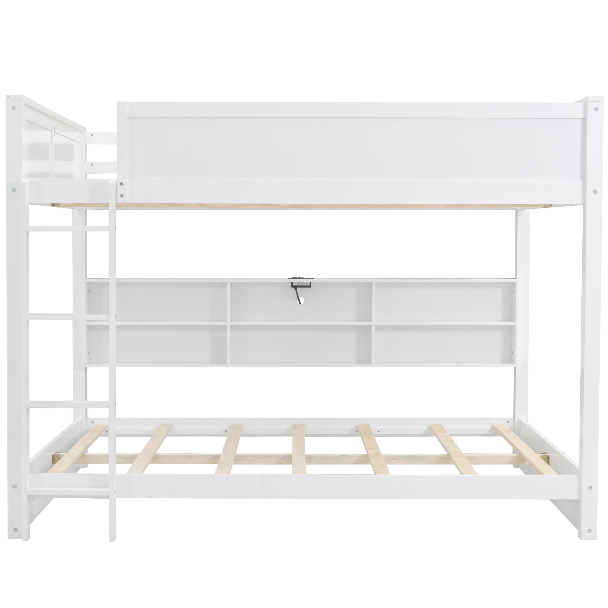 Queen Over Queen Bunk Bed With Storage Cabinets And Usb Ports, White Expected Arrival Time: 10.26 White Solid Wood Mdf