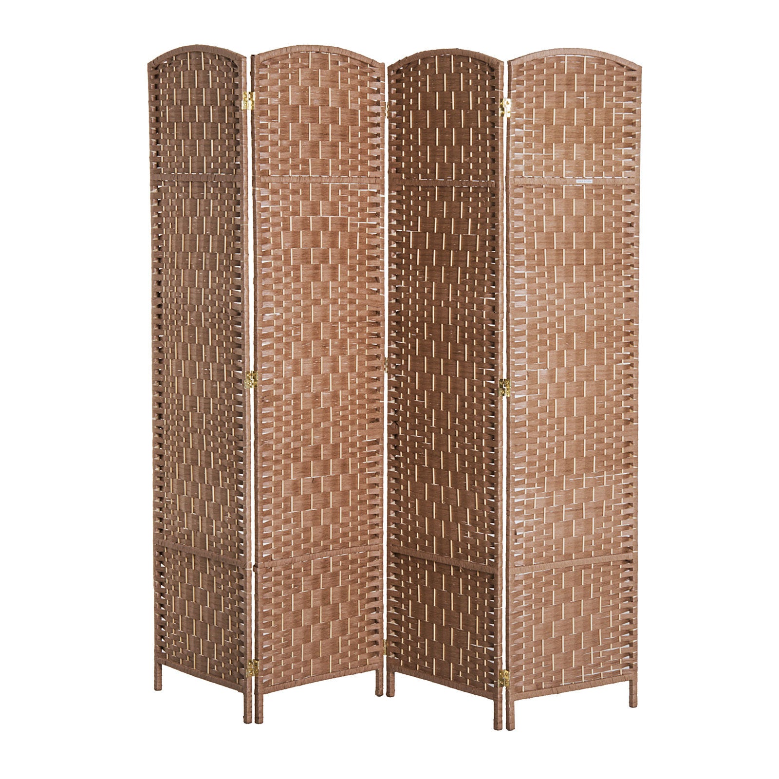 Homcom 6' Tall Wicker Weave 4 Panel Room Divider Privacy Screen Natural Natural Wood