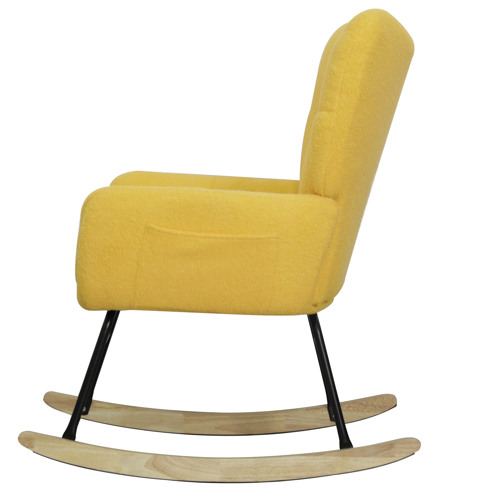 Teddy Fabric Rocking Chair, Modern Rocking Accent Chair For Nursery, Living Room, Bedroom, Yellow Metal Yellow Bedroom Foam Modern Rocking Chairs Foam Wood Metal