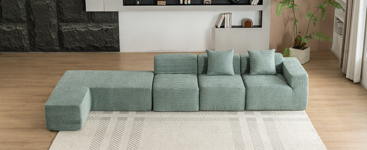 116.5" Sectional Sofa Full Compressed Sofa Couch Free Combined Sofa For Living Room, Green Green Foam Polyester 4 Seat